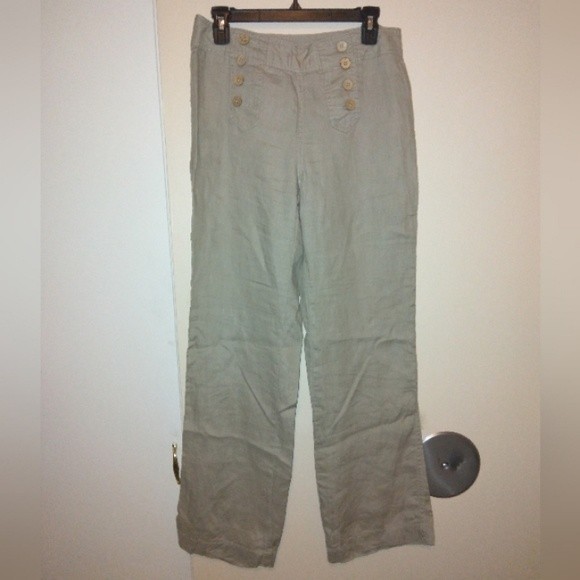 Cynthia Rowley Linen botton front pants size 6 tan khaki - Picture 1 of 5